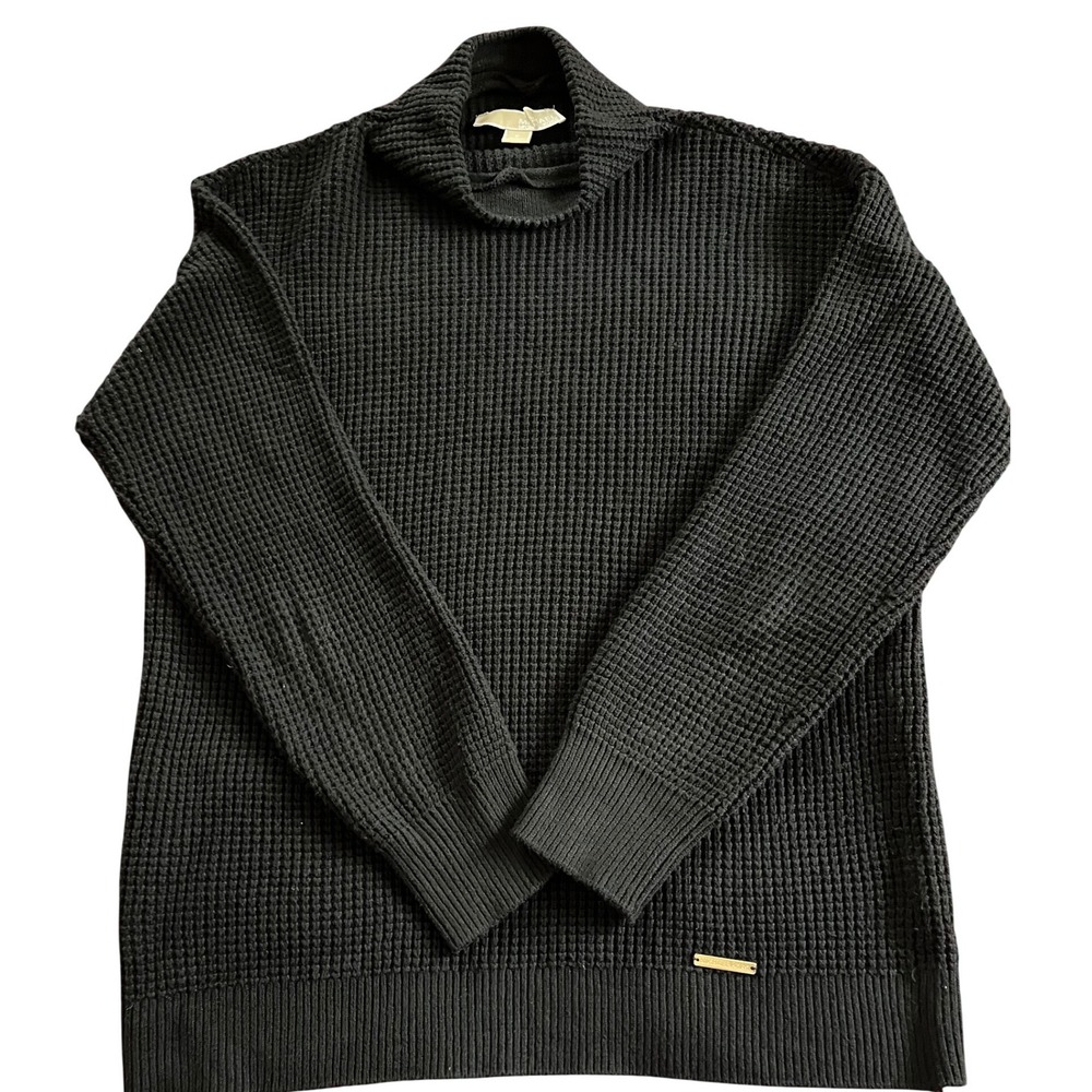 Michael Kors Womens Black Waffle Knit Mock Neck Pullover Sweater Small - Picture 4 of 5